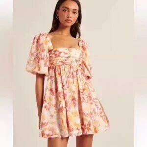 Abercrombie & Fitch Emerson Poplin Puff Sleeve Mini Dress